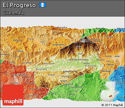Physical 3D Map of El Progreso, political shades outside