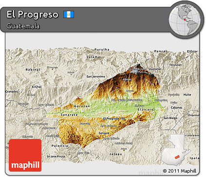 Physical 3D Map of El Progreso, shaded relief outside