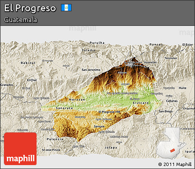Physical 3D Map of El Progreso, shaded relief outside
