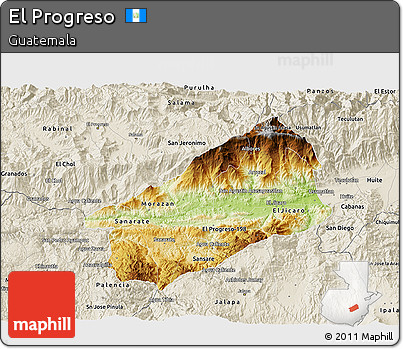 Physical 3D Map of El Progreso, shaded relief outside