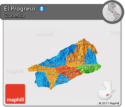 Political 3D Map of El Progreso, cropped outside