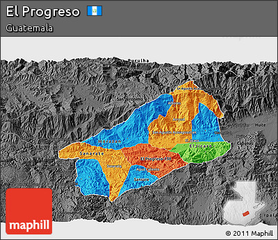 Political 3D Map of El Progreso, darken, desaturated