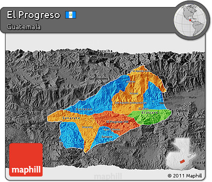 Political 3D Map of El Progreso, darken, desaturated