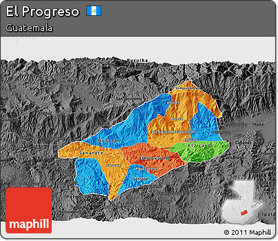 Political 3D Map of El Progreso, darken, desaturated