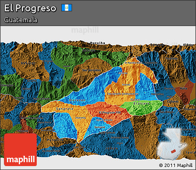 Political 3D Map of El Progreso, darken