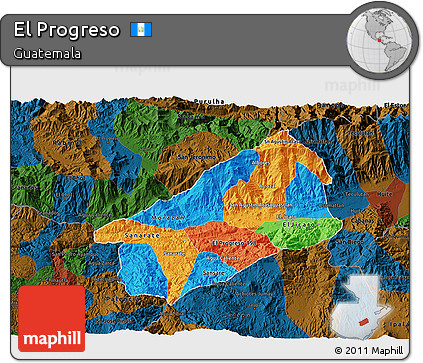 Political 3D Map of El Progreso, darken
