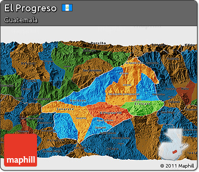 Political 3D Map of El Progreso, darken