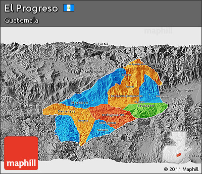 Political 3D Map of El Progreso, desaturated