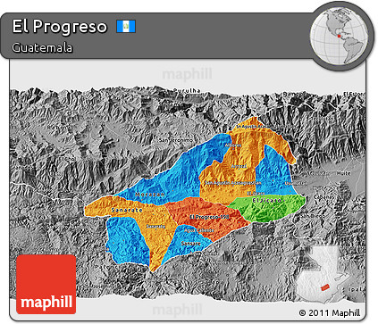 Political 3D Map of El Progreso, desaturated