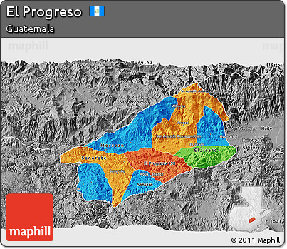 Political 3D Map of El Progreso, desaturated