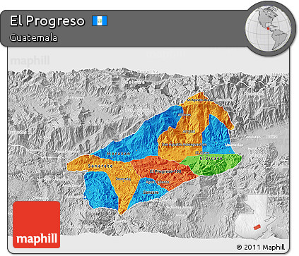 Political 3D Map of El Progreso, lighten, desaturated