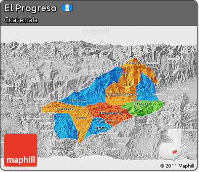 Political 3D Map of El Progreso, lighten, desaturated