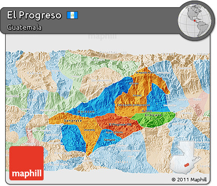 Political 3D Map of El Progreso, lighten