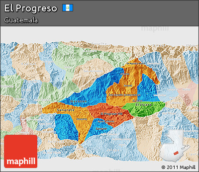 Political 3D Map of El Progreso, lighten