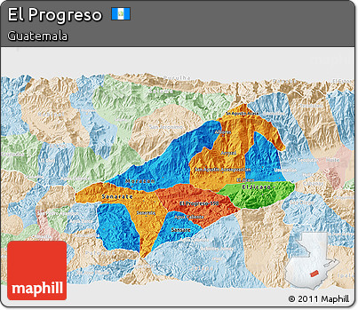 Political 3D Map of El Progreso, lighten