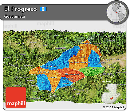 Political 3D Map of El Progreso, satellite outside