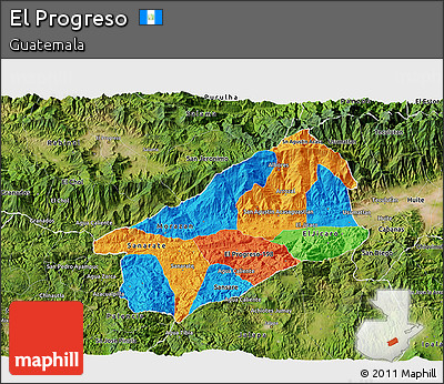 Political 3D Map of El Progreso, satellite outside