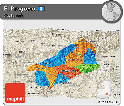 Political 3D Map of El Progreso, shaded relief outside