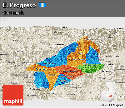 Political 3D Map of El Progreso, shaded relief outside