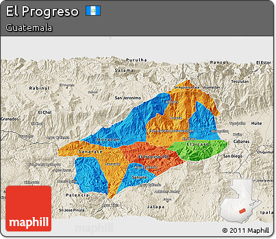 Political 3D Map of El Progreso, shaded relief outside