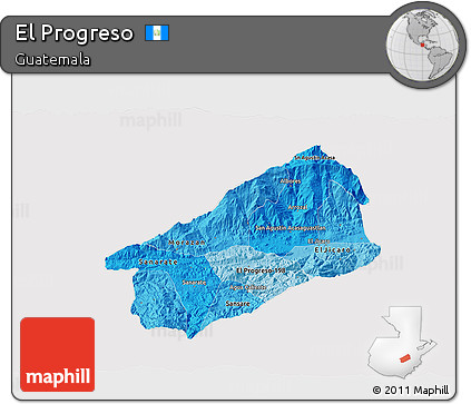 Political Shades 3D Map of El Progreso, cropped outside