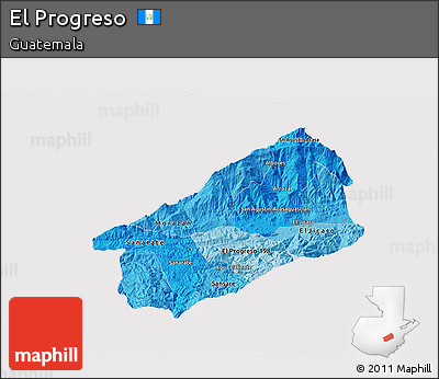 Political Shades 3D Map of El Progreso, cropped outside
