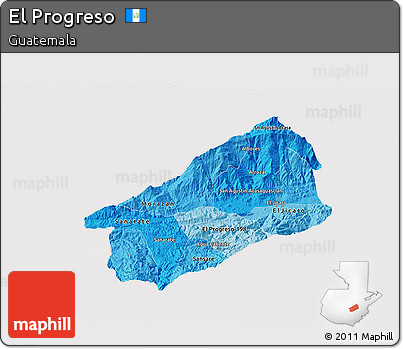Political Shades 3D Map of El Progreso, cropped outside