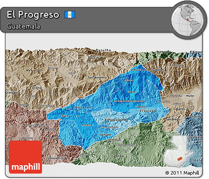 Political Shades 3D Map of El Progreso, semi-desaturated