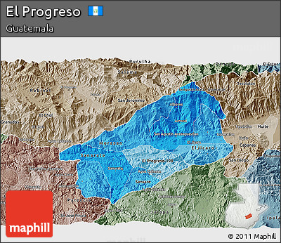 Political Shades 3D Map of El Progreso, semi-desaturated