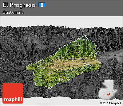 Satellite 3D Map of El Progreso, darken, desaturated
