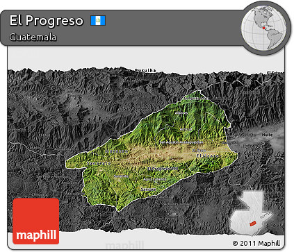 Satellite 3D Map of El Progreso, darken, desaturated
