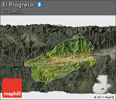 Satellite 3D Map of El Progreso, darken, semi-desaturated