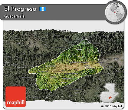 Satellite 3D Map of El Progreso, darken, semi-desaturated