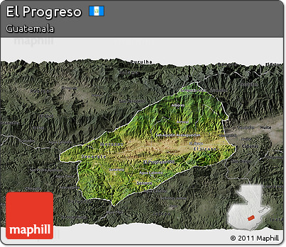 Satellite 3D Map of El Progreso, darken, semi-desaturated