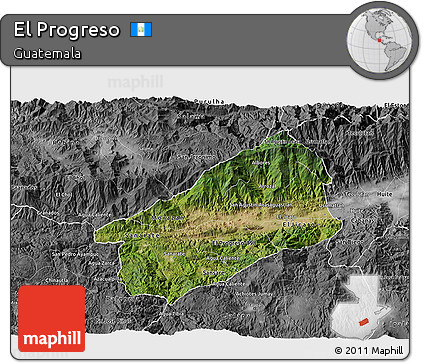 Satellite 3D Map of El Progreso, desaturated