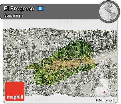 Satellite 3D Map of El Progreso, lighten, semi-desaturated