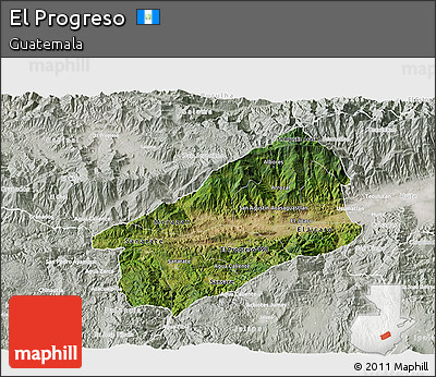 Satellite 3D Map of El Progreso, lighten, semi-desaturated