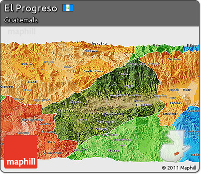 Satellite 3D Map of El Progreso, political shades outside