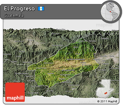 Satellite 3D Map of El Progreso, semi-desaturated