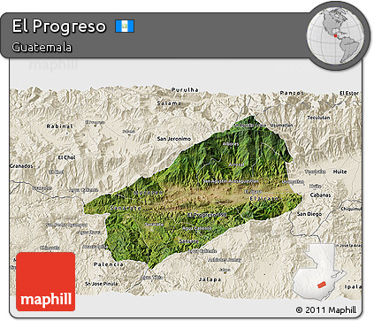 Satellite 3D Map of El Progreso, shaded relief outside