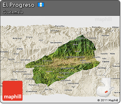 Satellite 3D Map of El Progreso, shaded relief outside