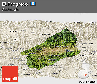 Satellite 3D Map of El Progreso, shaded relief outside