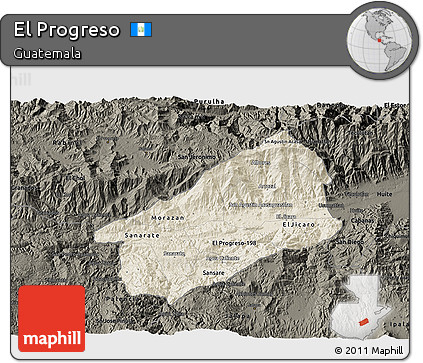 Shaded Relief 3D Map of El Progreso, darken