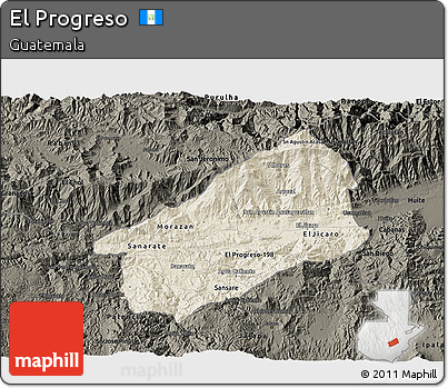 Shaded Relief 3D Map of El Progreso, darken