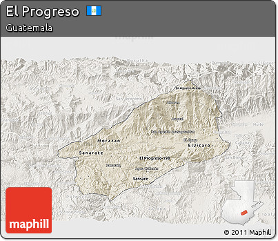 Shaded Relief 3D Map of El Progreso, lighten