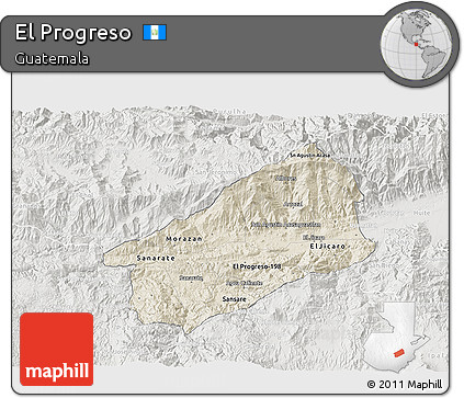 Shaded Relief 3D Map of El Progreso, lighten, semi-desaturated