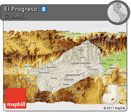 Shaded Relief 3D Map of El Progreso, physical outside