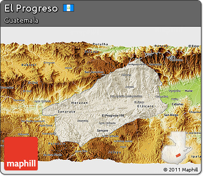 Shaded Relief 3D Map of El Progreso, physical outside