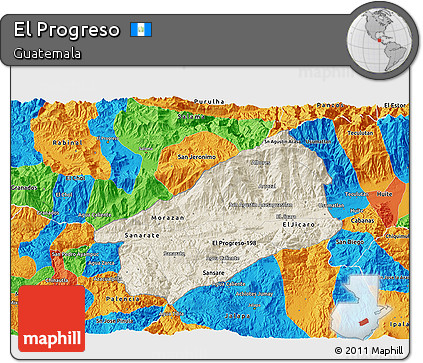 Shaded Relief 3D Map of El Progreso, political outside