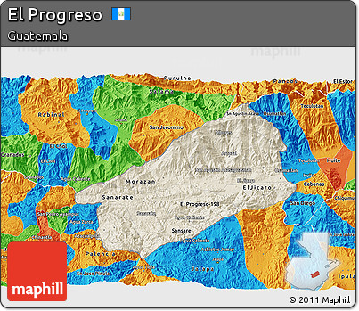 Shaded Relief 3D Map of El Progreso, political outside